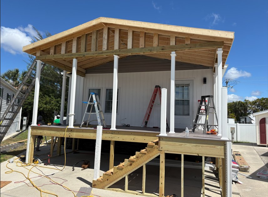 Porch, deck and stair project under construction